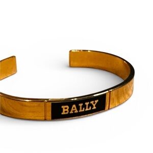 Bally Gold-Plated Logo Cuff Bracelet with Black Enamel